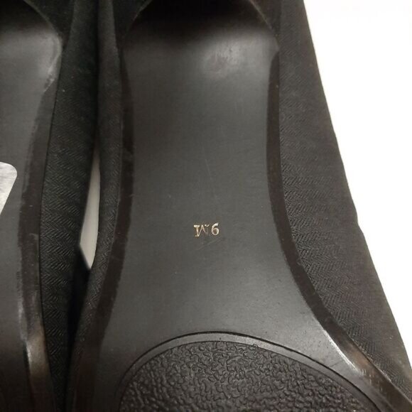 ANN MARINO Ruffle Detail Peep-Toe Slip-On High Heel Shoes Black Fabric Sz 9 M - Picture 15 of 16